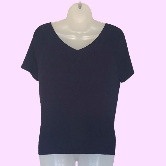 TALBOTS Black Basic Double V-Neck Short Sleeve Rayon Top Size Large - Picture 11 of 12